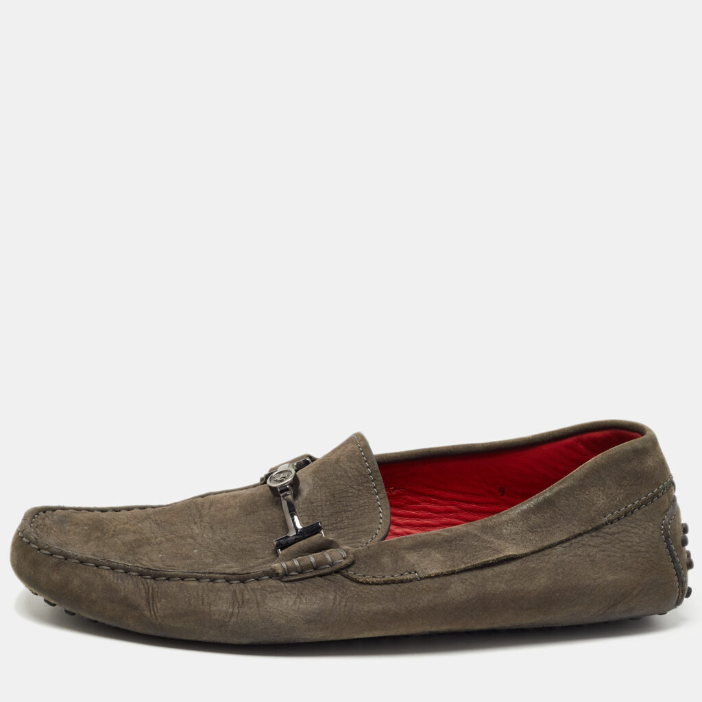 luxury-men-tods-used-shoes-p797570-001 Tods Grey Nubuck Gommino Double T Driving Loafers Size 43
