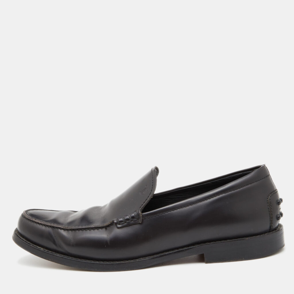 luxury-men-tods-used-shoes-p801383-001 Tod's Dark Brown Leather Slip On Loafers Size 41