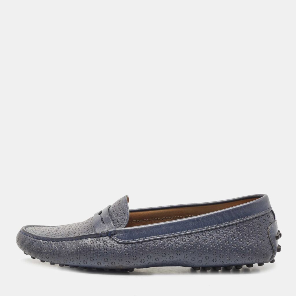 luxury-men-tods-used-shoes-p815608-003 Tod's Blue Textured Leather Penny Slip On Loafers Size 40.5