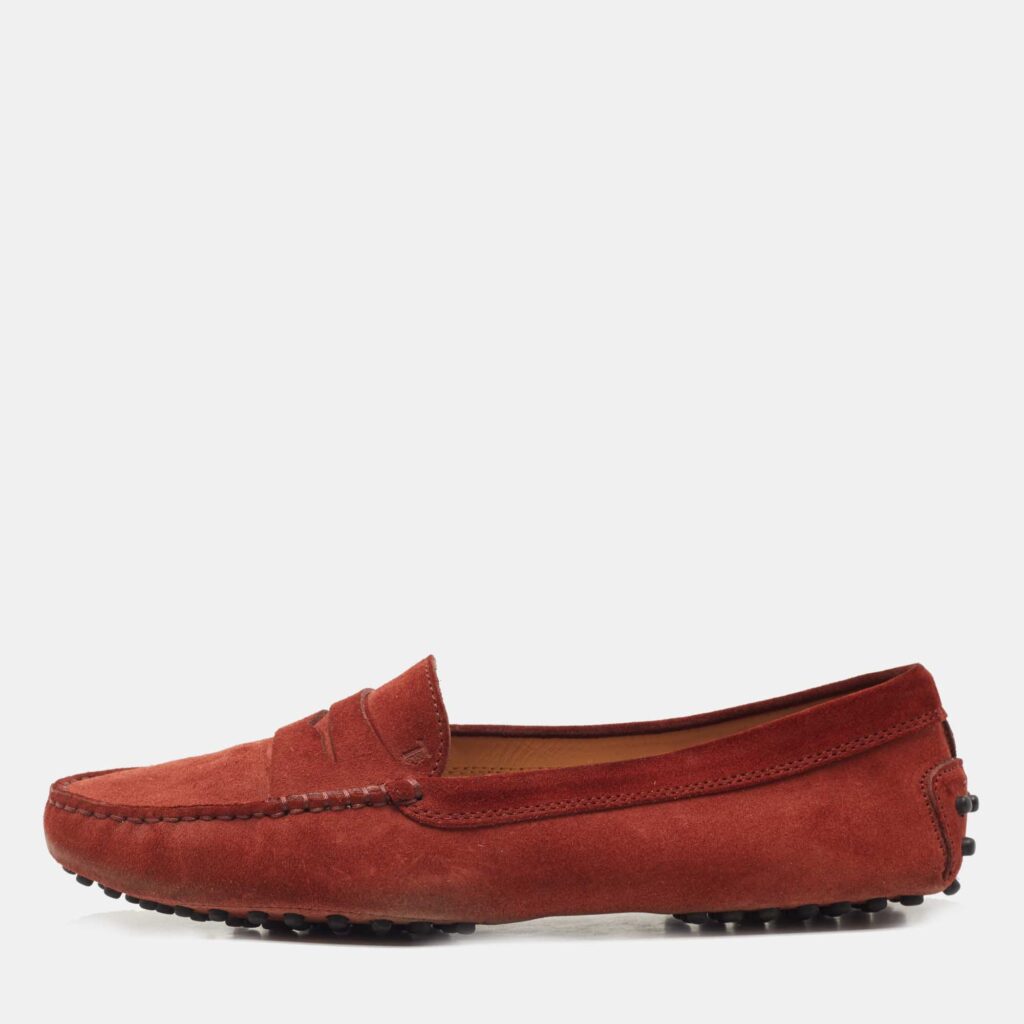 luxury-men-tods-used-shoes-p815689-003 Tod's Brown Suede Penny Slip On Loafers Size 41
