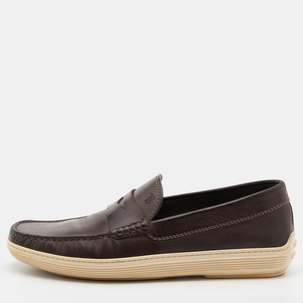 luxury-men-tods-used-shoes-p818441-010 Tod's Brown Leather Driver Loafers Size 39.5