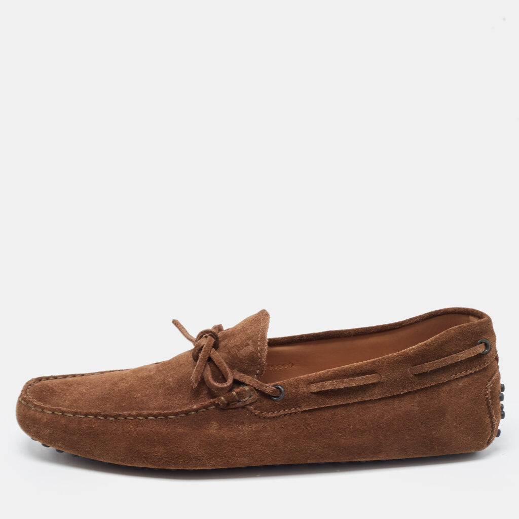 luxury-men-tods-used-shoes-p842278-003 Tod's Brown Suede Bow Slip On Loafers Size 43