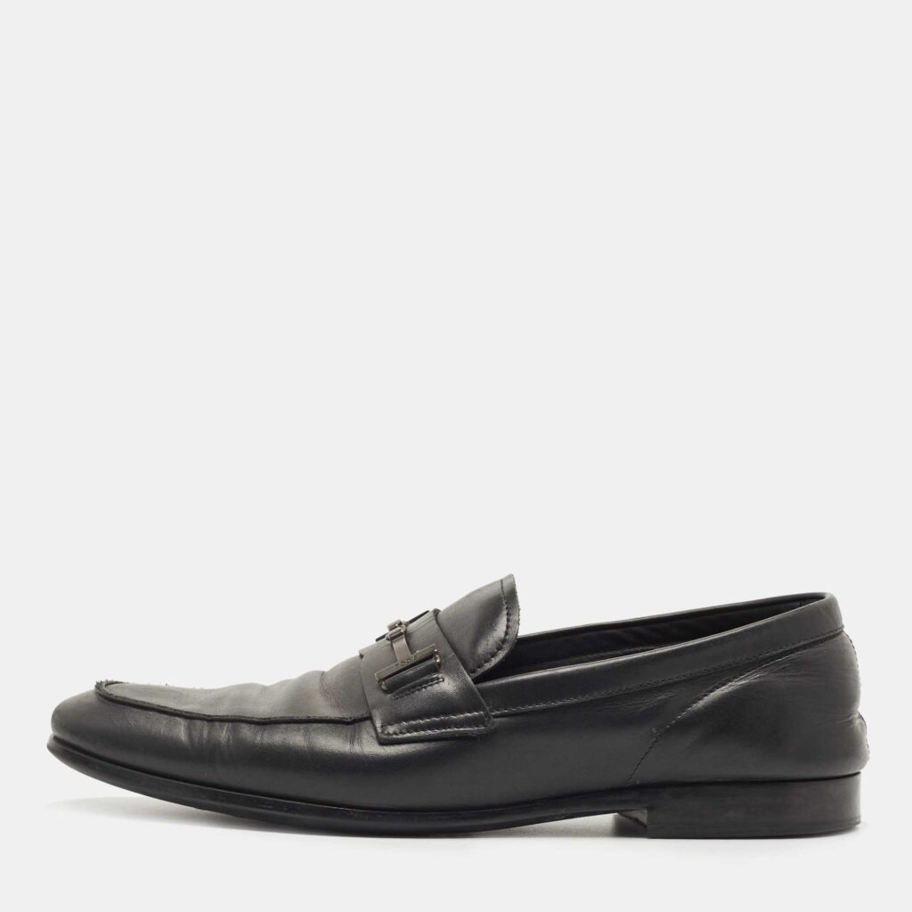 luxury-men-tods-used-shoes-p850314-003 Tod's Black Leather Slip On Loafers Size 44.5