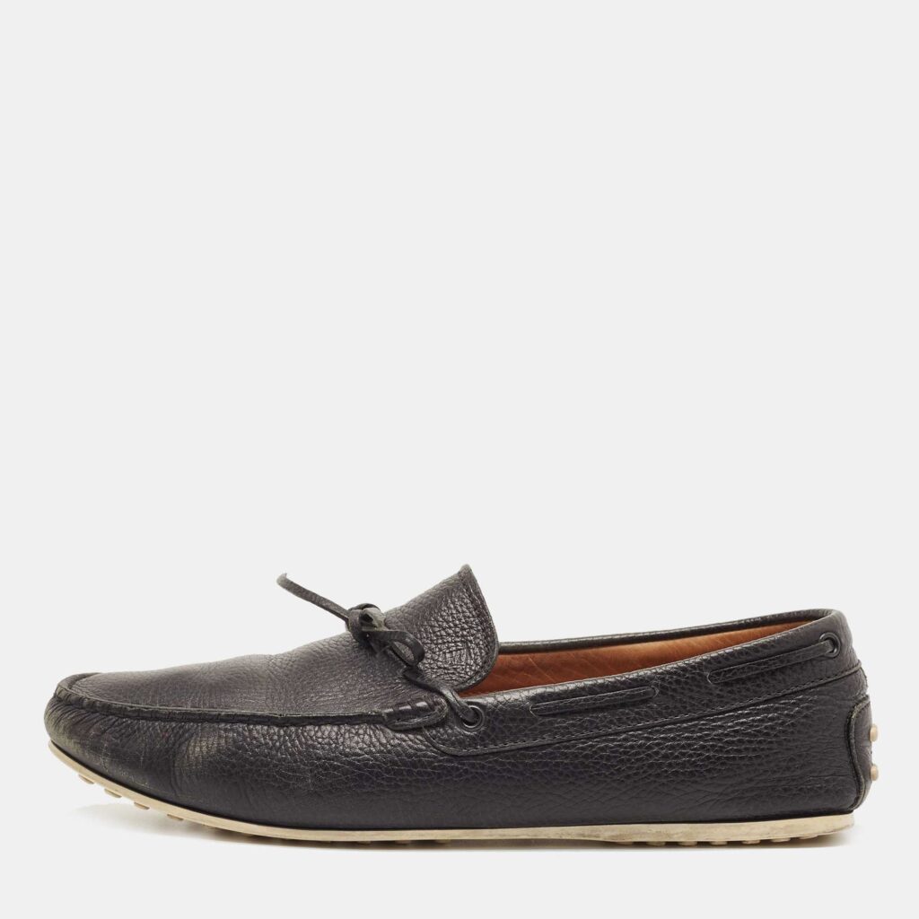 luxury-men-tods-used-shoes-p850673-003 Tod's Black Leather Gommino Loafers Size 44.5