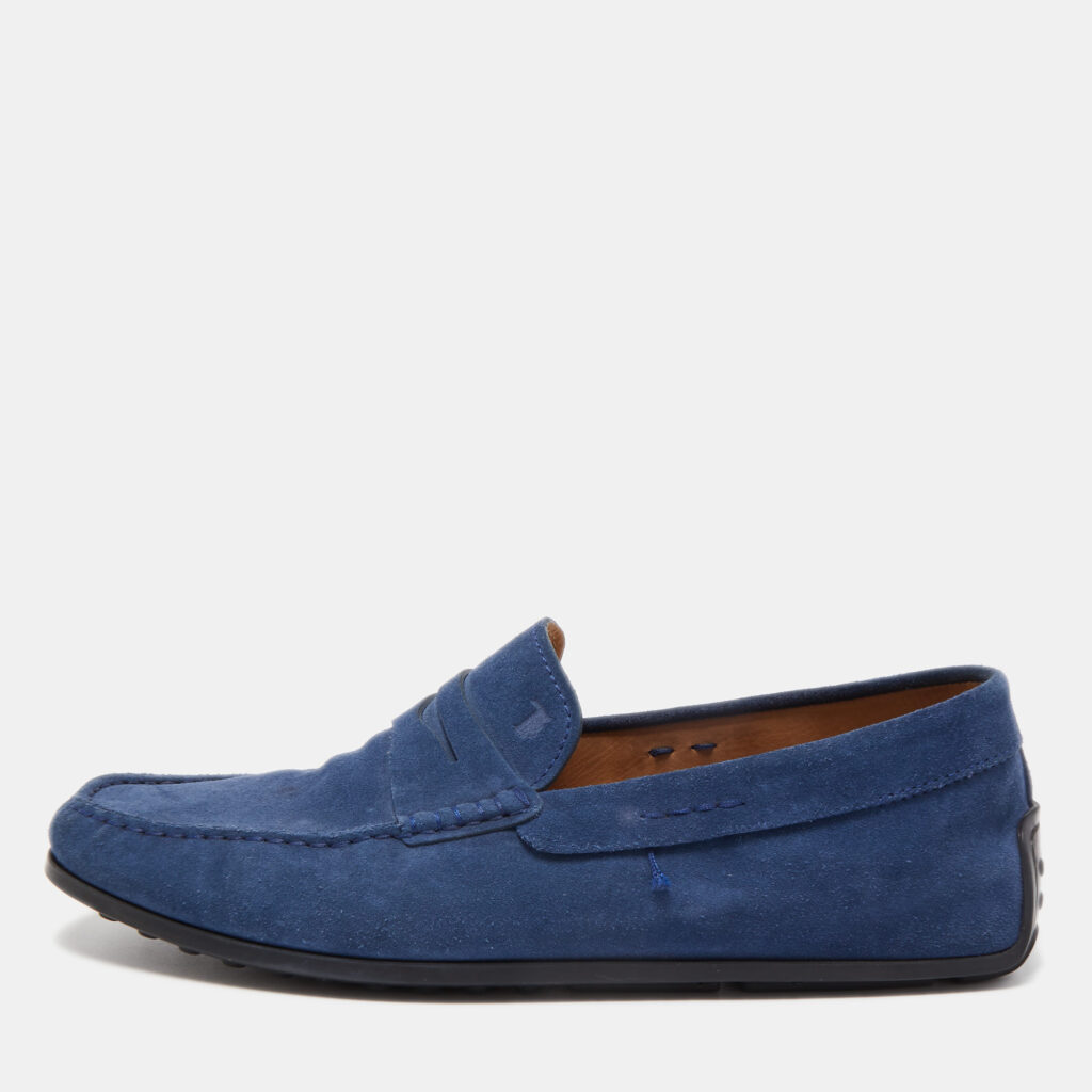 luxury-men-tods-used-shoes-p852372-001 Tod's Blue Suede Penny Loafers Size 41