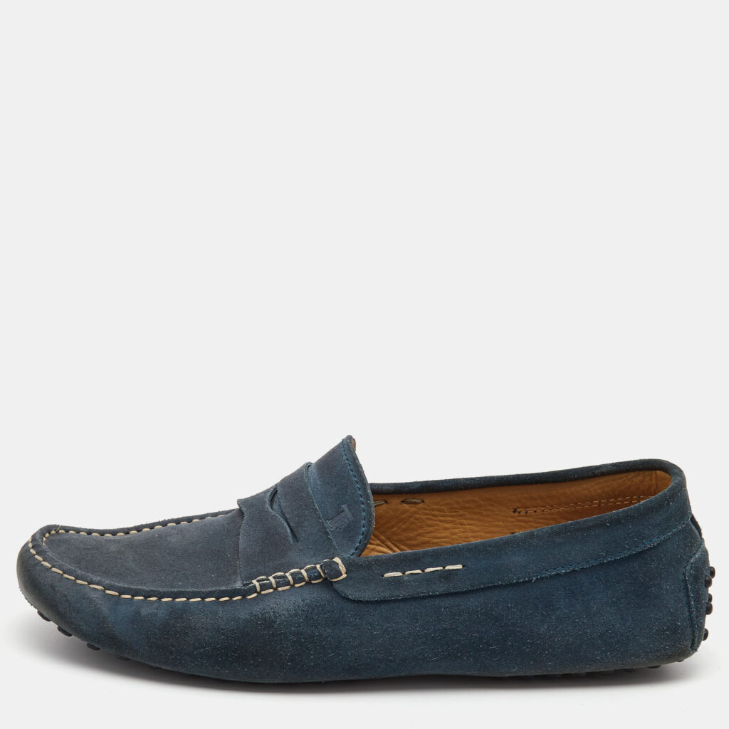 luxury-men-tods-used-shoes-p861544-005 Tod's Blue Suede Gommino Driving Loafers Size 42