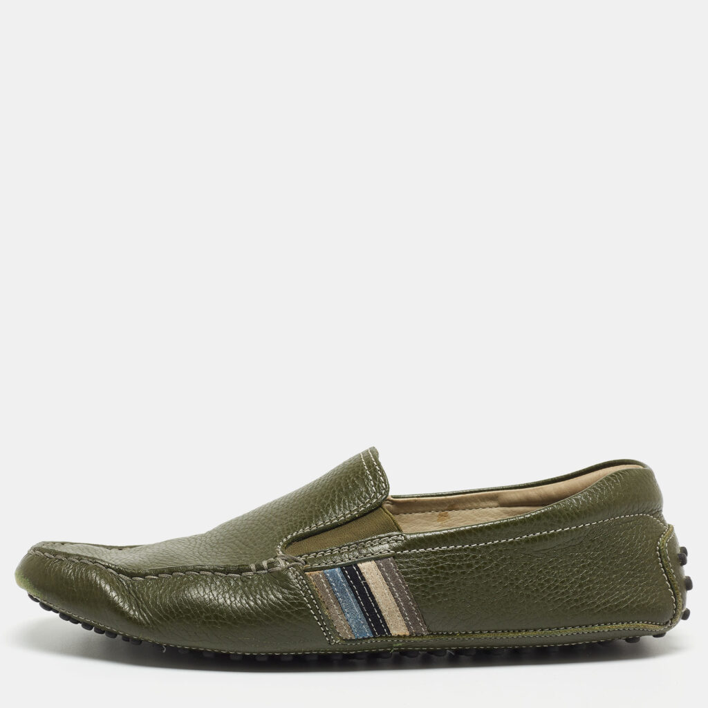 luxury-men-tods-used-shoes-p861672-008 Tod's Green Leather Slip On Loafers Size 43