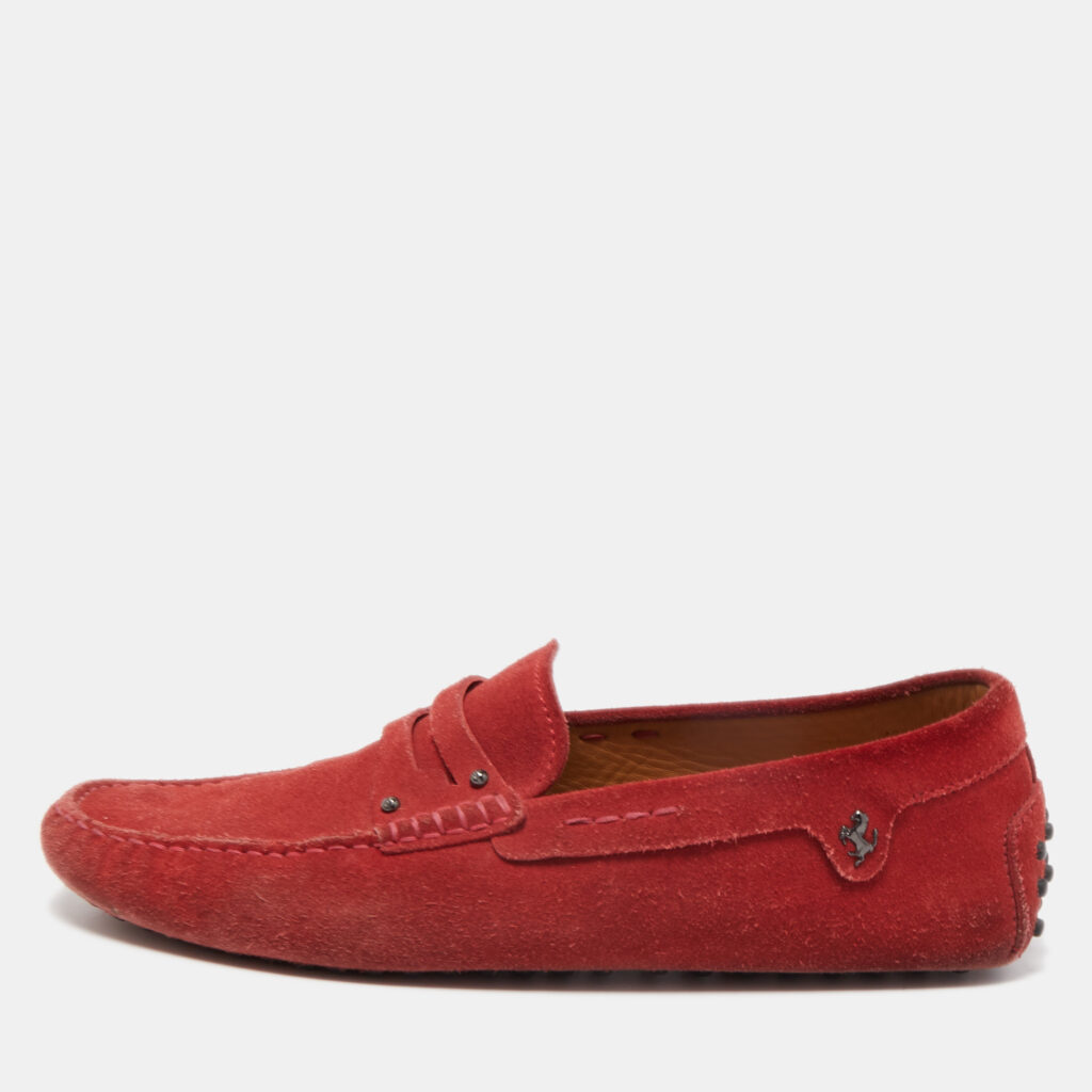 luxury-men-tods-used-shoes-p862060-001 Tod's by Ferrari Red Suede Penny Loafers Size 42