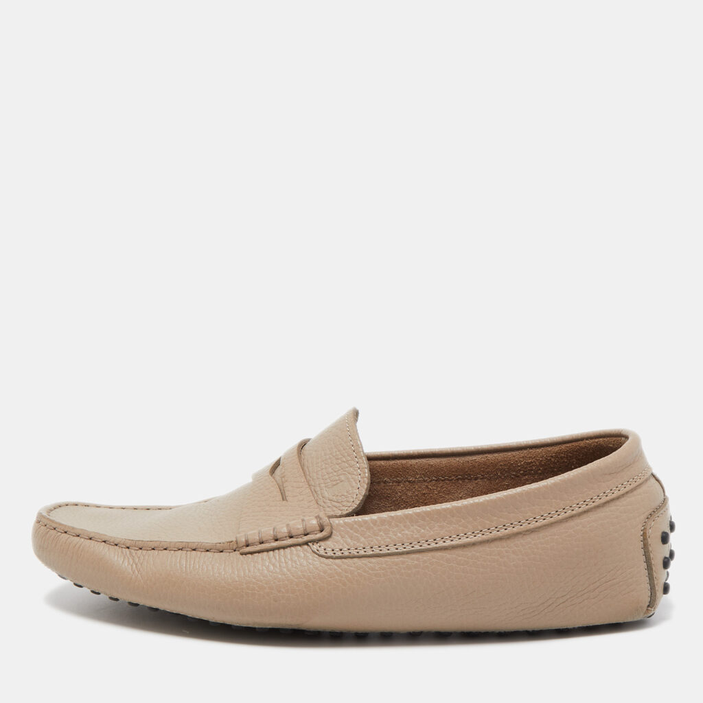 luxury-men-tods-used-shoes-p867497-001 Tod's Beige Leather Penny Loafers Size 41.5