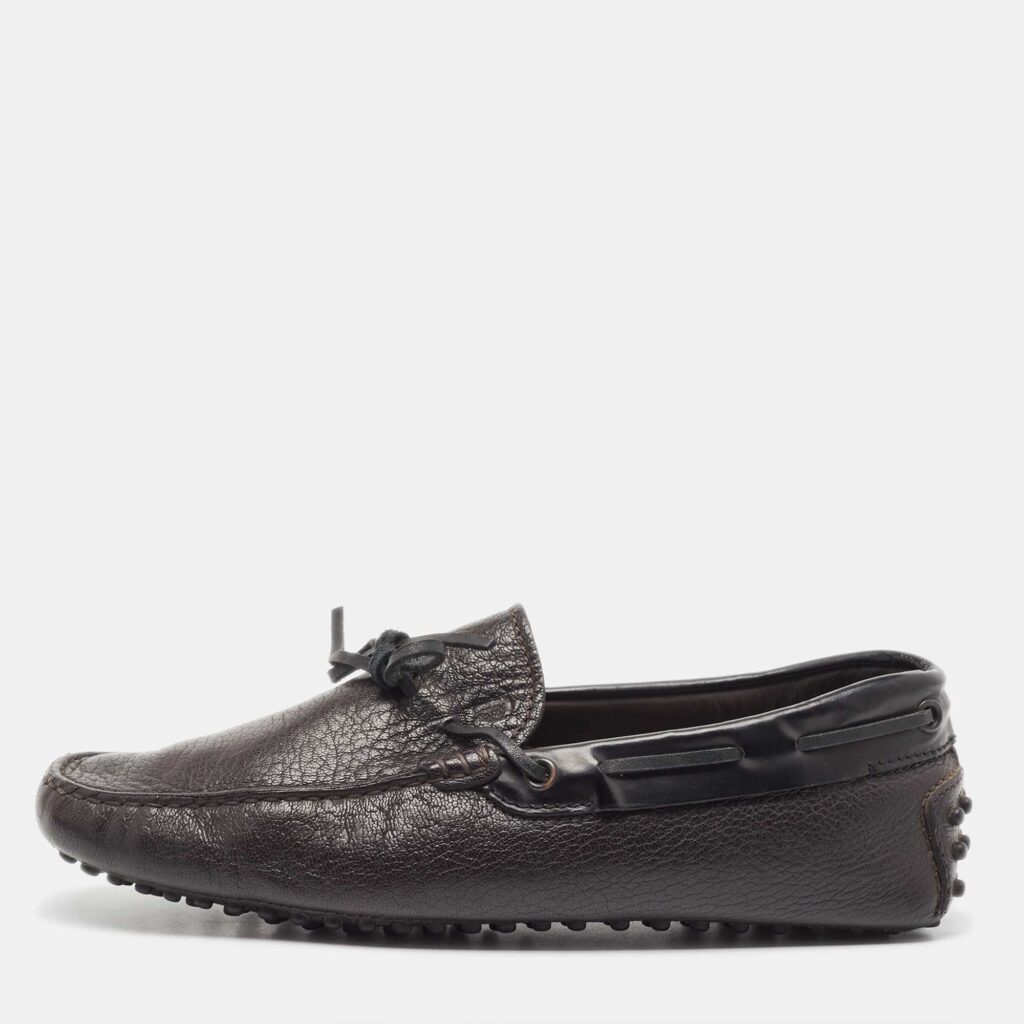 luxury-men-tods-used-shoes-p916688-003 Tod's Black Leather Bow Slip On Loafers Size 39.5