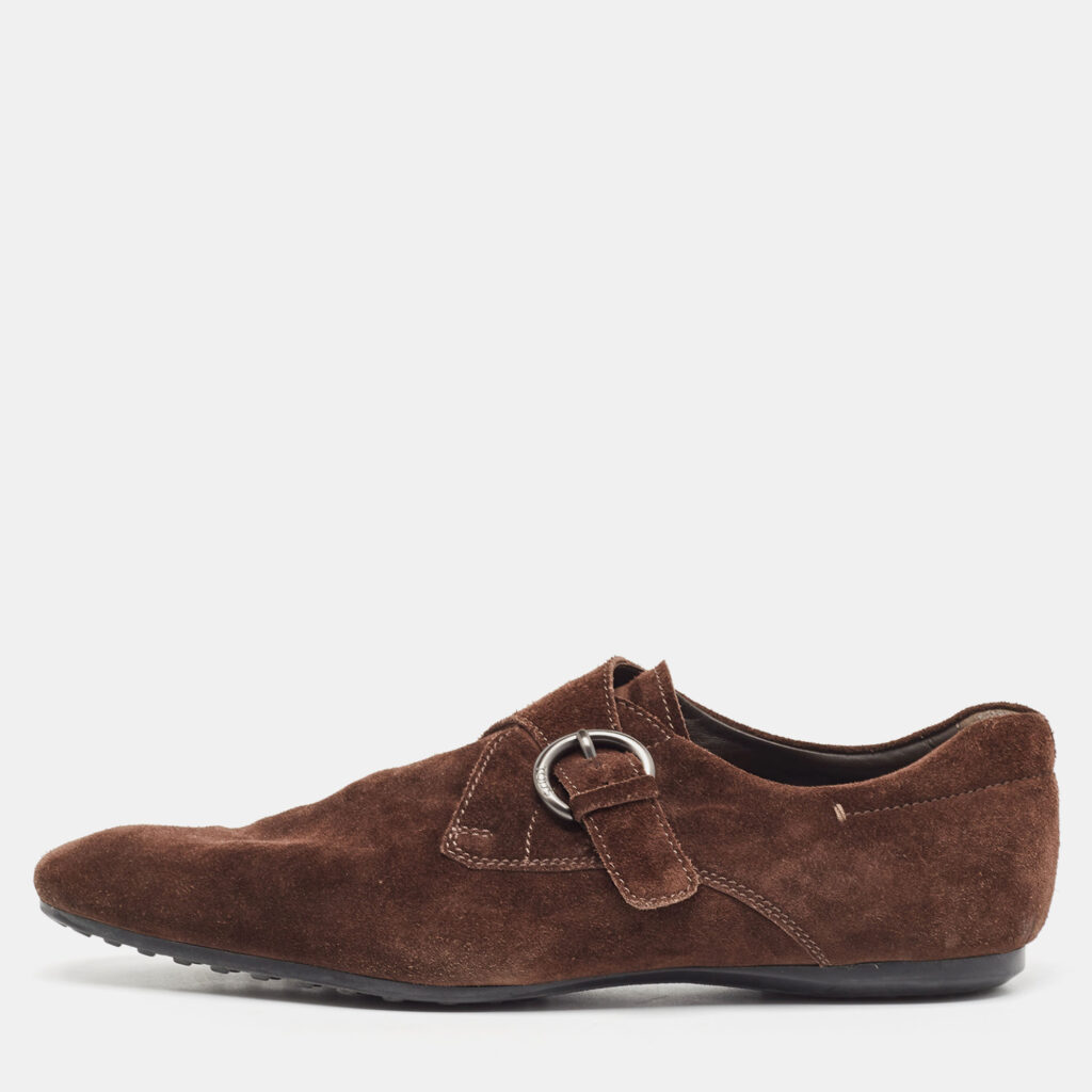 luxury-men-tods-used-shoes-p939132-010 Tod's Brown Suede Monk Strap Derby Loafers Size 44