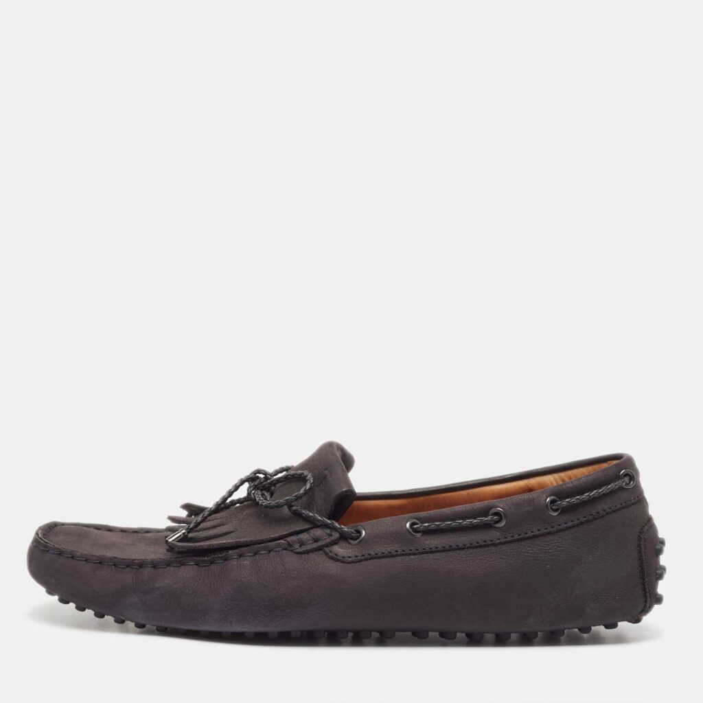 luxury-men-tods-used-shoes-p946917-003 Tod's Black Nubuck Leather Gommino Slip On loafers Size 43