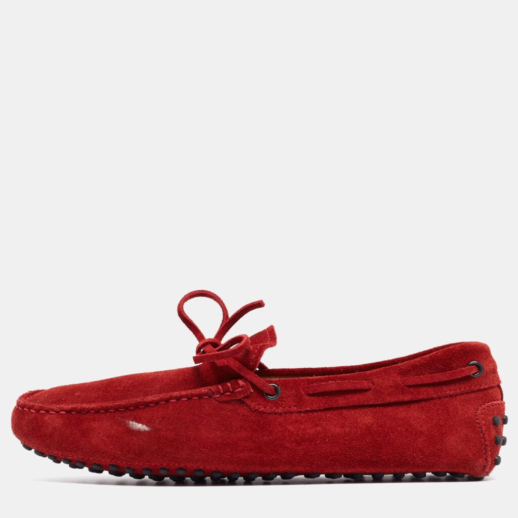 luxury-men-tods-used-shoes-p962582-003 Tod's Red Suede Slip On Loafers Size 39.5