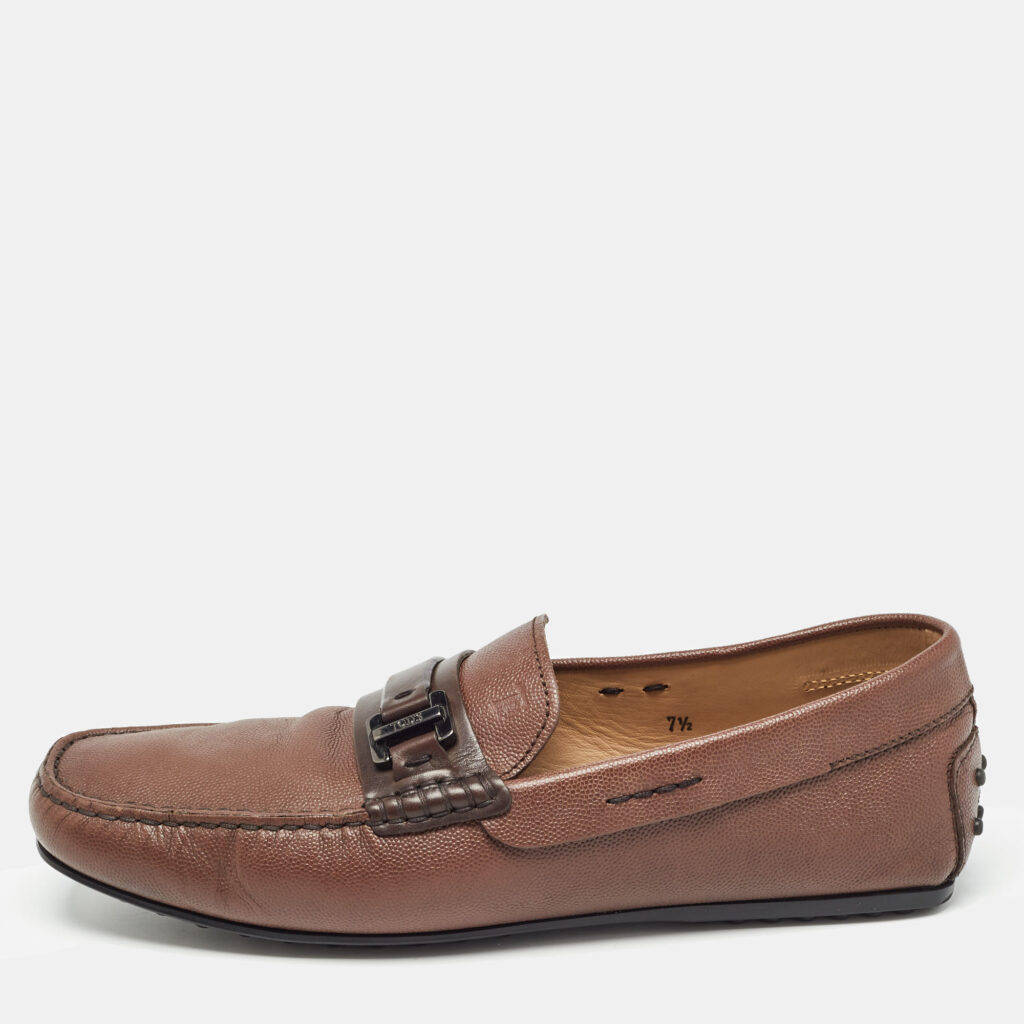 Tod's Brown Leather Buckle Detail Slip On Loafers Size 41.5