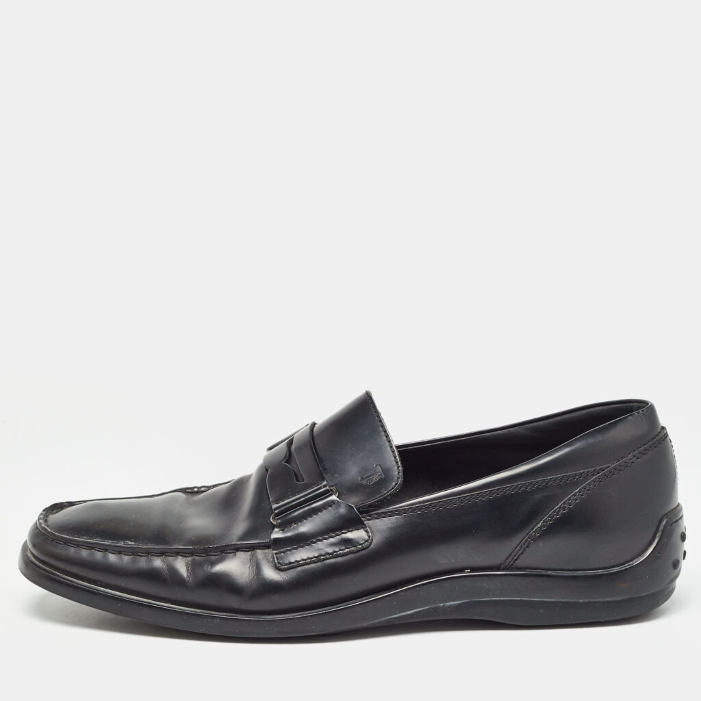 Tod's Black Leather Penny Slip On Loafers Size 43
