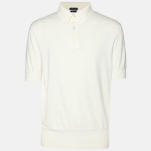 Tom Ford Cream Cotton Knit Polo T-Shirt XL