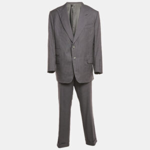 tom ford grey striped wool single breasted pants suit set 4xl/5xl