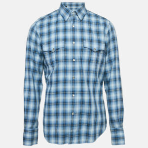 Tom Ford Blue Checked Cotton Full Sleeve Shirt XL