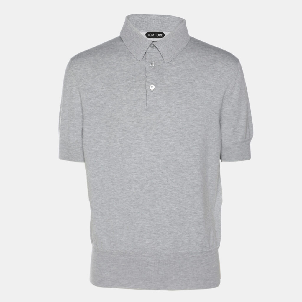 Tom Ford Grey Cotton Knit Polo T-Shirt XL