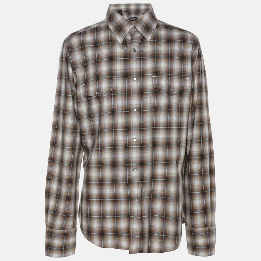 Tom Ford Multicolor Check Print Cotton Button Front Shirt XL