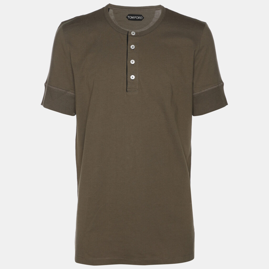Tom Ford Olive Green Cotton Knit Henley T-Shirt XL