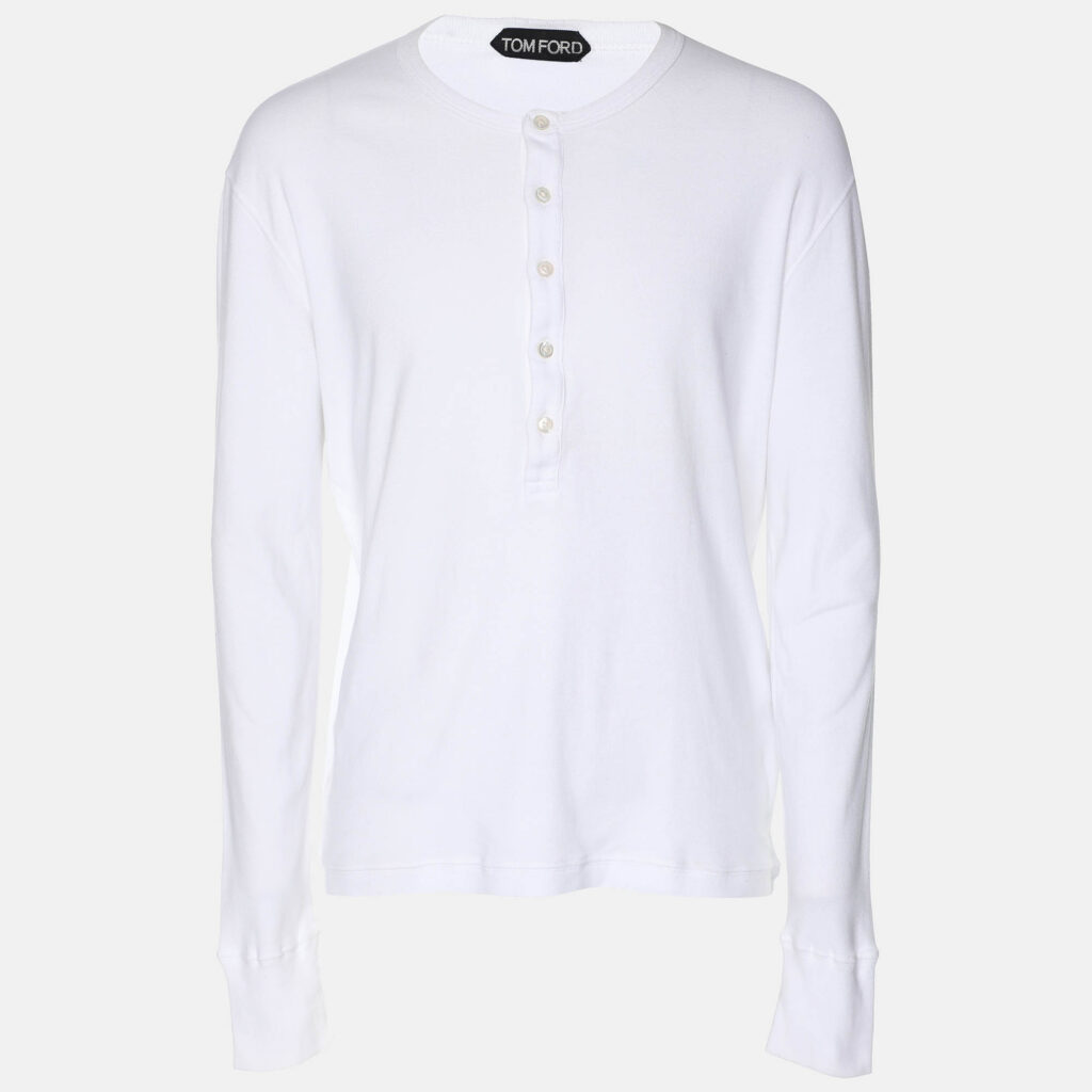 Tom Ford White Jersey Full Sleeve Henley T-Shirt XXL