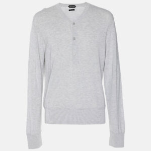 Tom Ford Grey Jersey Full Sleeve Henley T-Shirt L
