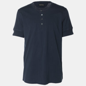 Tom Ford Navy Blue Cotton Knit Henley Neck T-Shirt XL