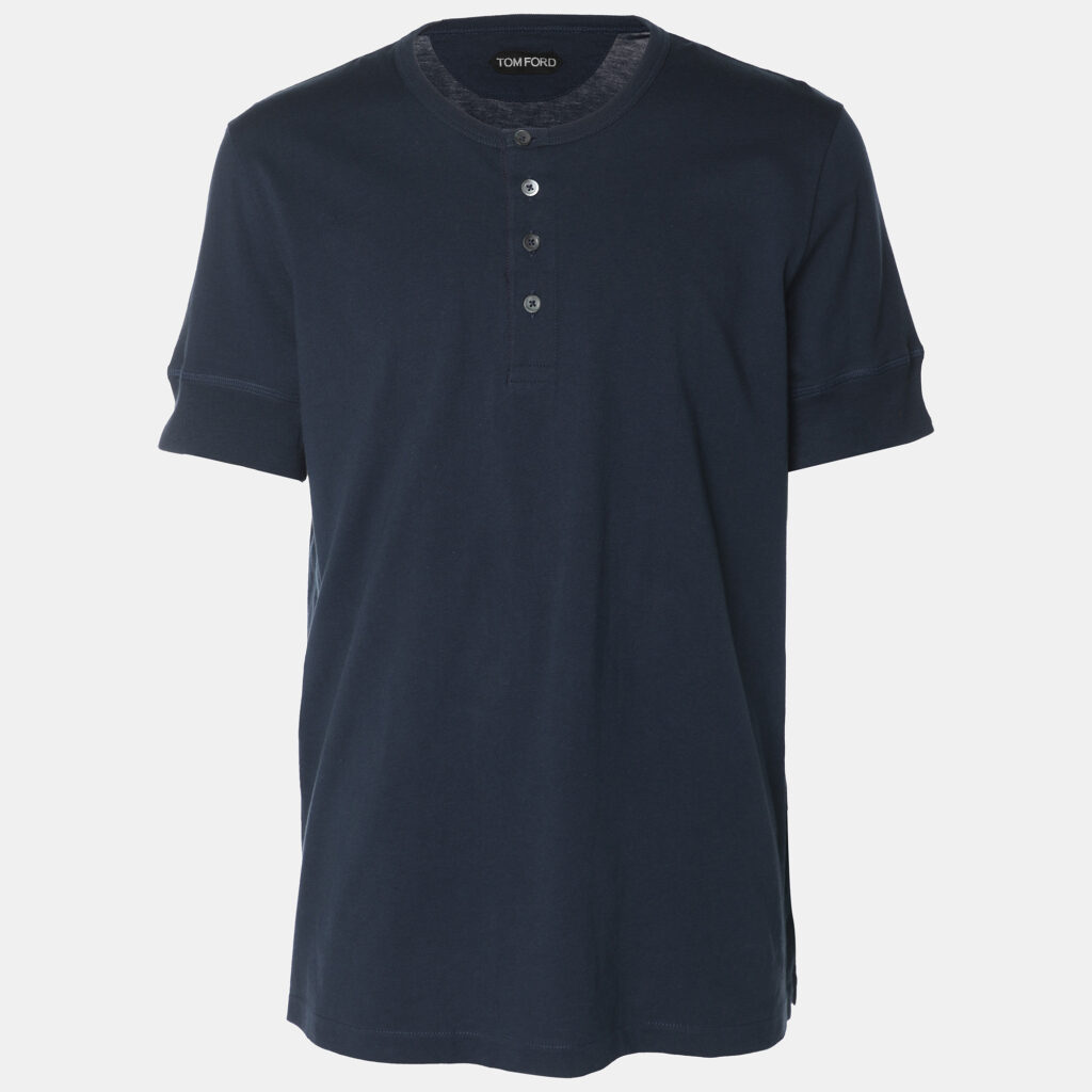 Tom Ford Navy Blue Cotton Knit Henley Neck T-Shirt XL