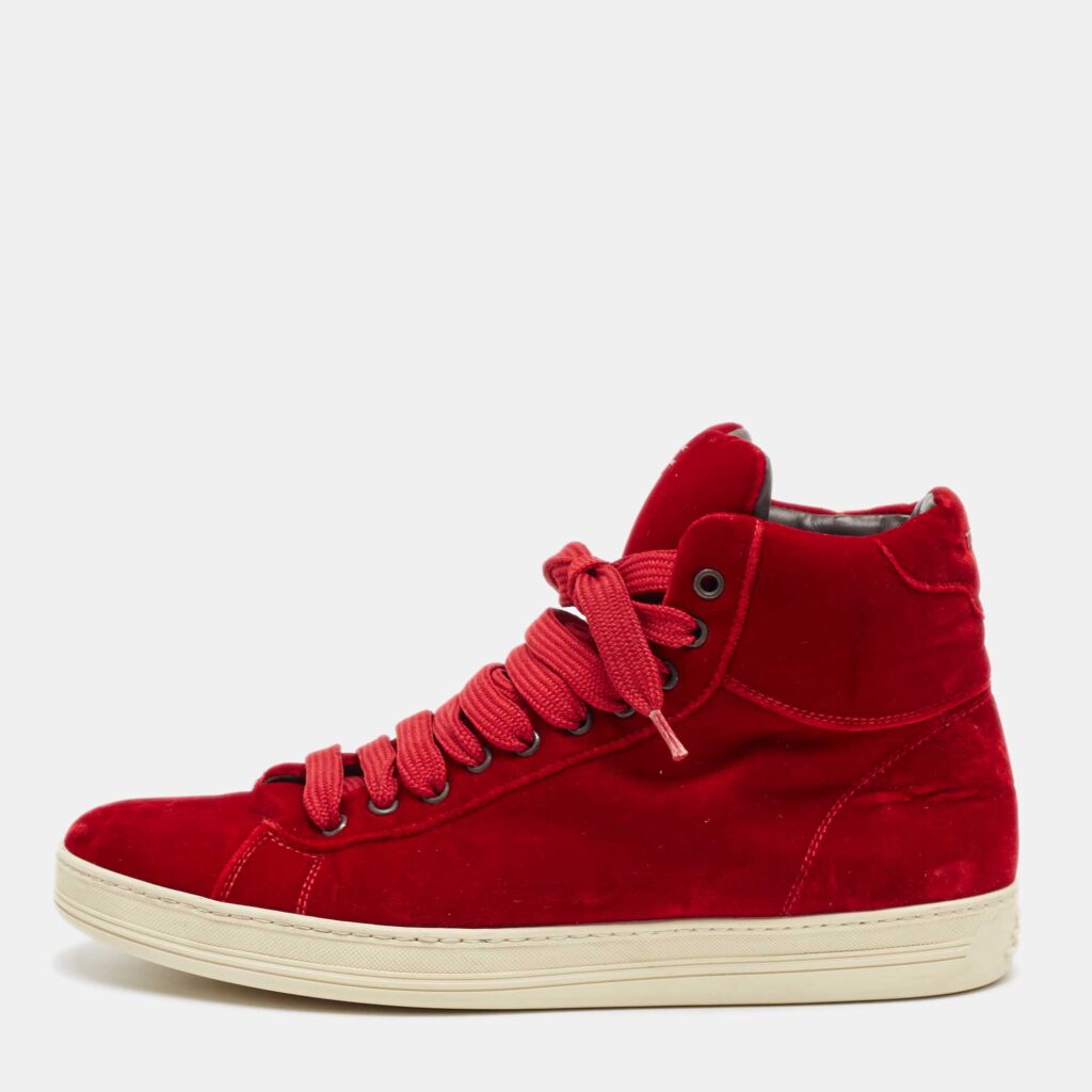 luxury-men-tom-ford-used-shoes-p1046391-003 Tom Ford Red Velvet Russell High Top Sneakers Size 44