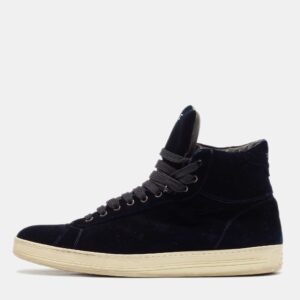 Tom Ford Navy Blue Velvet Russell High Top Sneakers Size 45