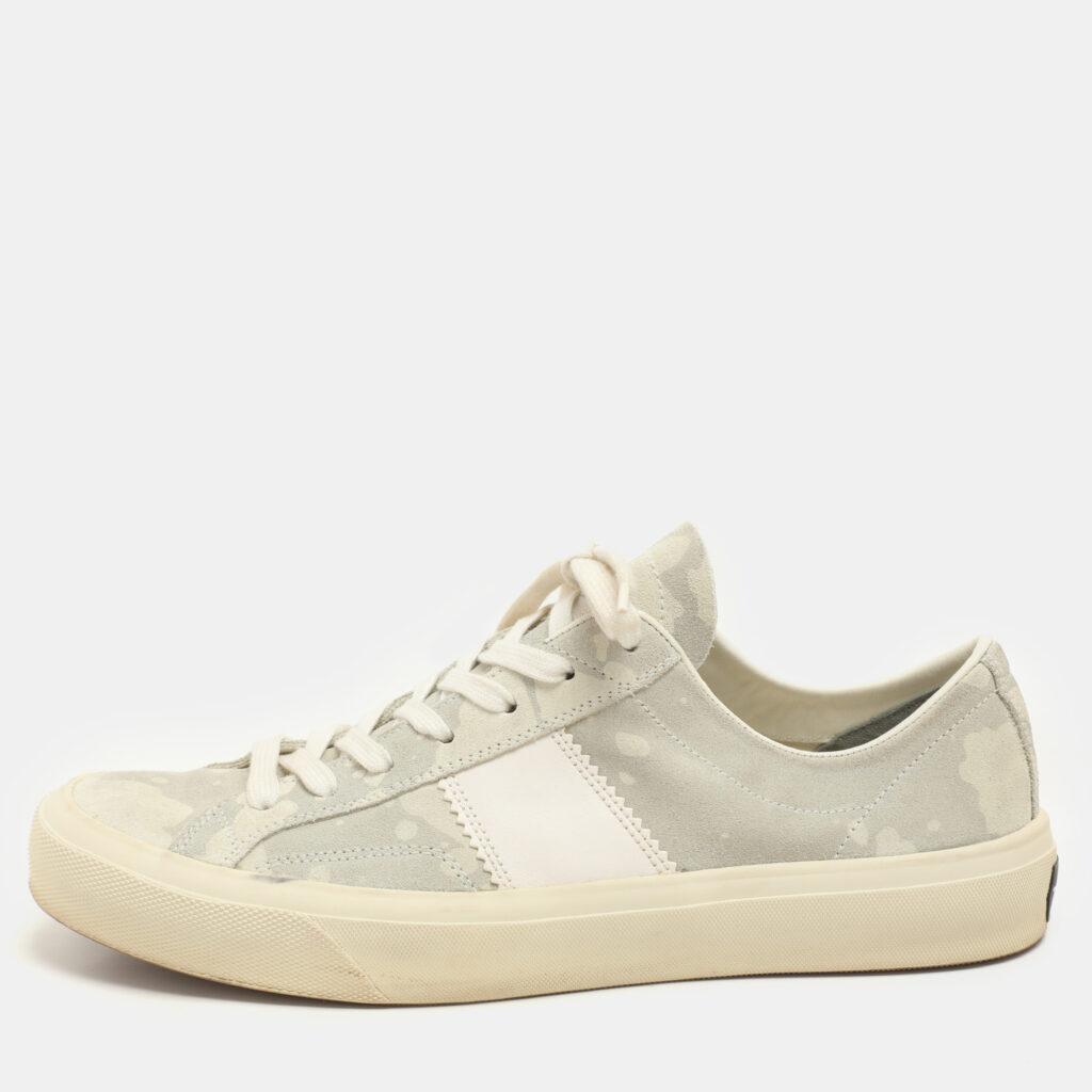luxury-men-tom-ford-used-shoes-p1158370-001 Tom Ford Grey Cammo Suede Cambridge Lace Up Sneakers Size 43
