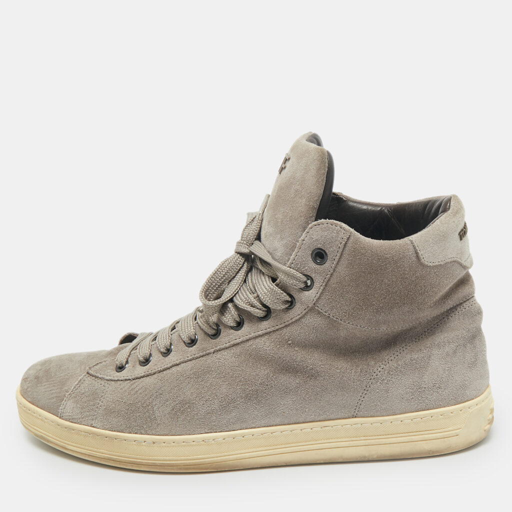 luxury-men-tom-ford-used-shoes-p1167109-001 Tom Ford Grey Suede Russell High Top Sneakers Size 45