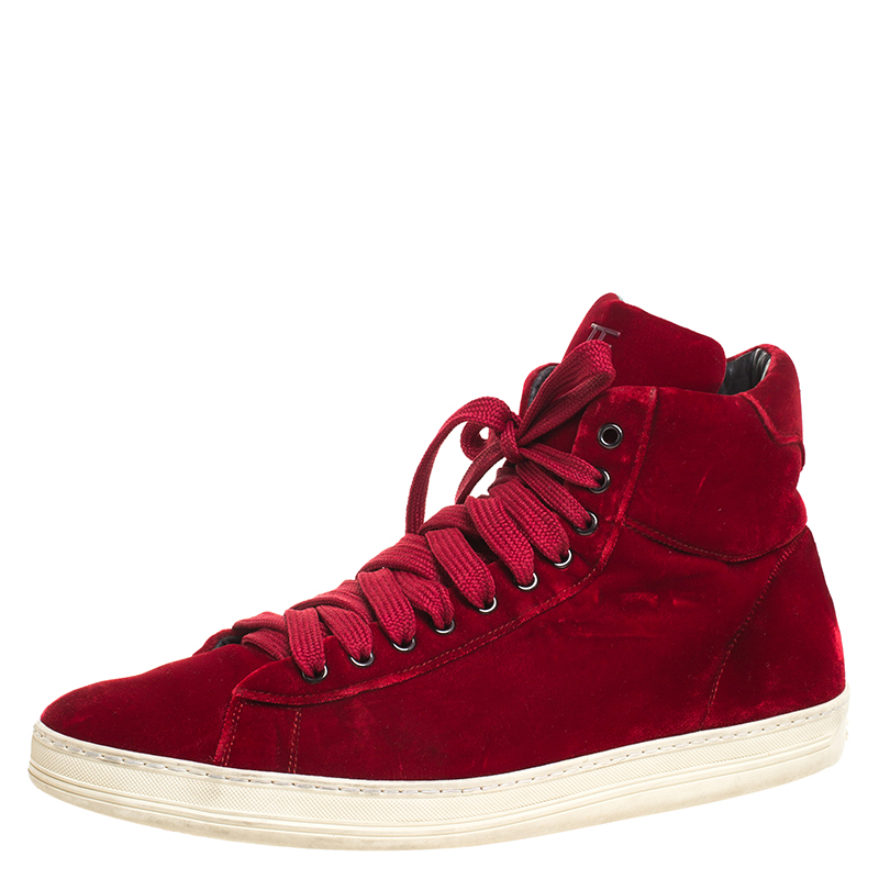 luxury-men-tom-ford-used-shoes-p259230-006 Tom Ford Red Velvet Russell High Top Sneakers Size 46