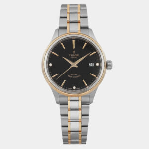 tudor black diamond 18k yellow gold stainless steel style m12503-0006 automatic men's wristwatch 38 mm