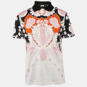 Valentino Black/Pink Floral Print Jersey Polo T-Shirt L