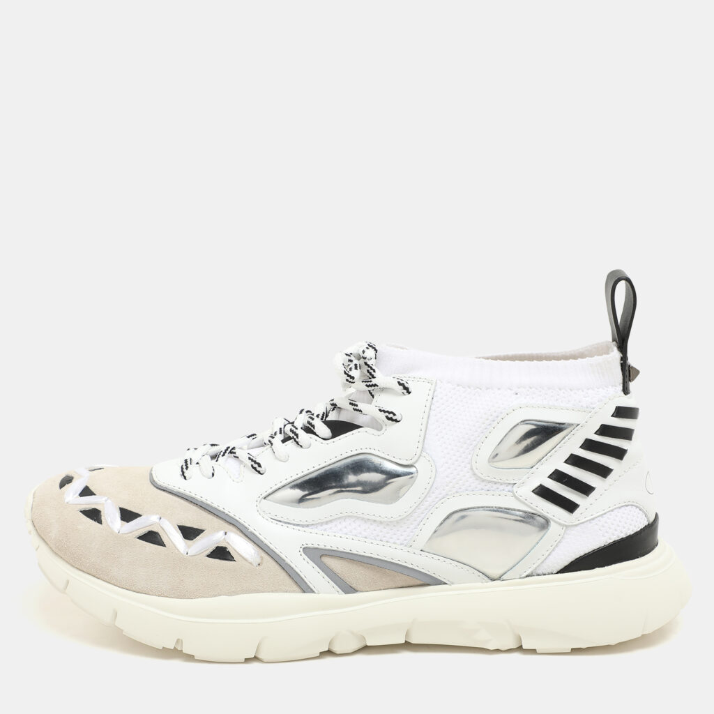 luxury-men-valentino-new-shoes-p1147302-001.jpg Valentino White/Black Knit Fabric and Leather Heroes Reflex Low Top Sneakers Size 44