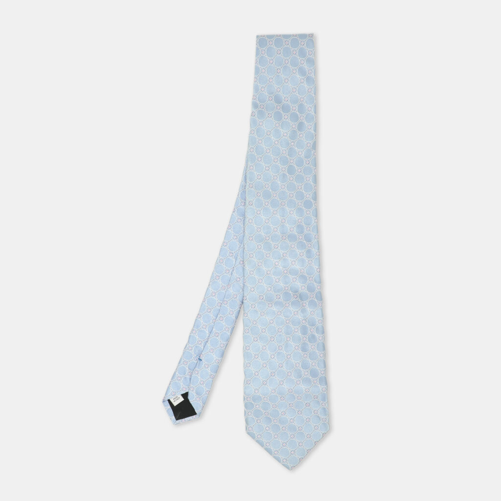 luxury-men-valentino-used-accessories-p1130326-005 Valentino Light Blue Circle Embroidered Pattern Silk Tie