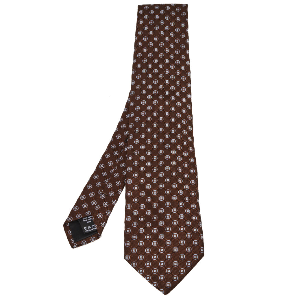 luxury-men-valentino-used-accessories-p419159-001 Valentino Brown Geometric Motif Jacquard Silk Tie