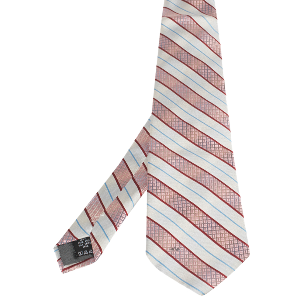 luxury-men-valentino-used-accessories-p454575-005 Valentino White & Pink Diagonal Textured Stripe Silk Tie