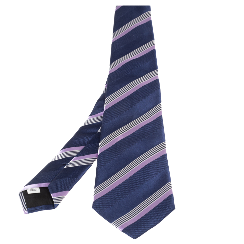 luxury-men-valentino-used-accessories-p512079-001-2 Valentino Blue Diagonal Striped Classic Silk Tie