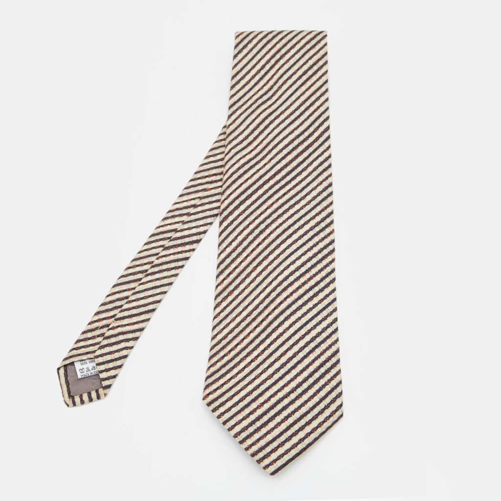 luxury-men-valentino-used-accessories-p811478-004 Valentino Cream & Brown Striped Silk Traditional Tie
