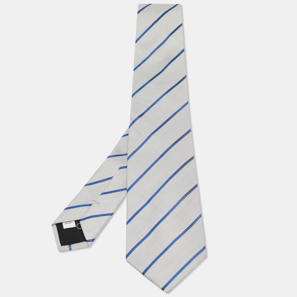 luxury-men-valentino-used-accessories-p901778-004 Valentino White/Blue Striped Silk Tie