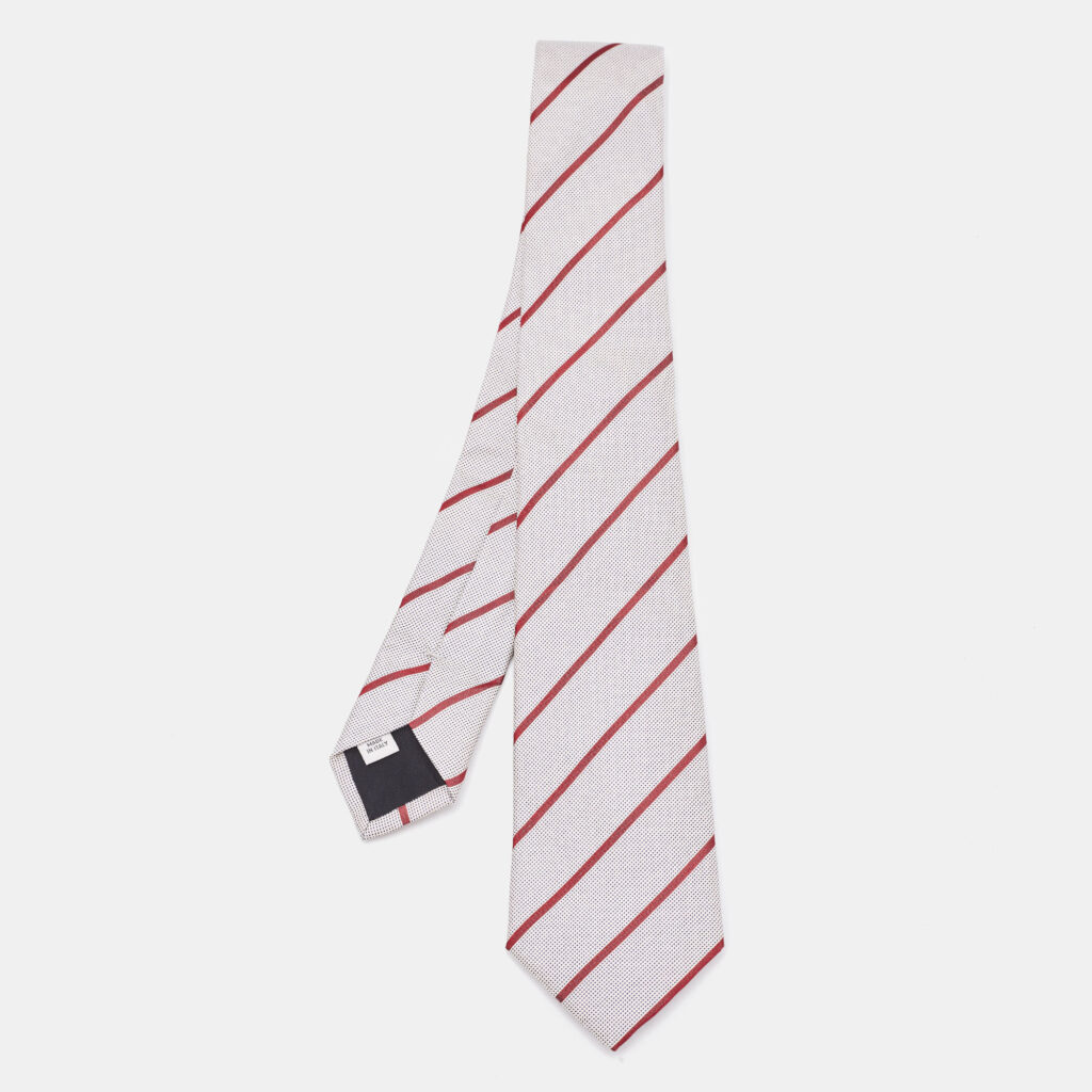 luxury-men-valentino-used-accessories-p902193-001 Valentino White/Red Diagonal Striped Silk Tie