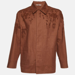 Valentino Brown Cotton Bead Embellished Blouson Jacket S