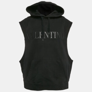 Valentino Black Logo Embossed Black Sleeveless Hoodie XS