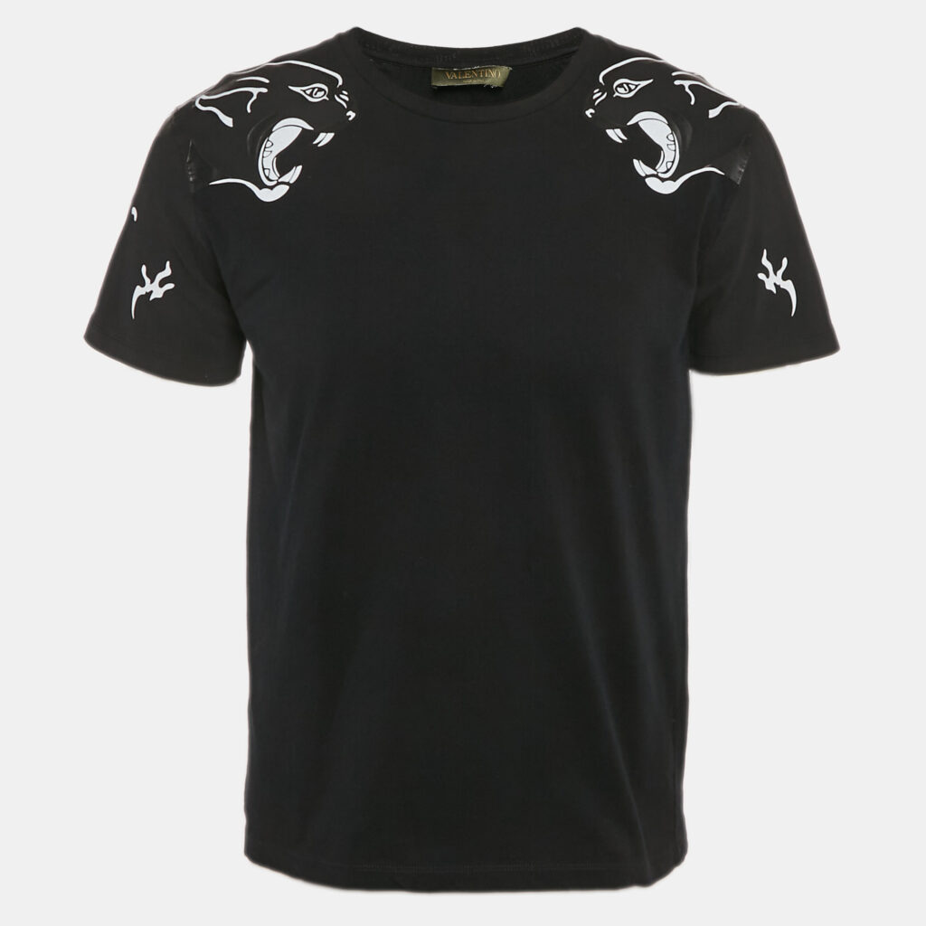 luxury-men-valentino-used-clothes-p1105894-001 Valentino Black Panther Print Cotton Crew Neck T-Shirt S