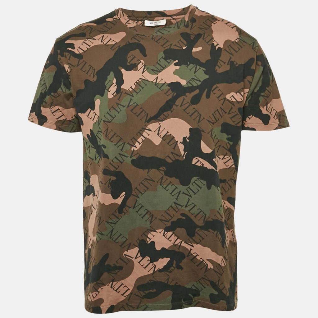 Valentino Green Camouflage Print Jersey Crewneck T-Shirt S