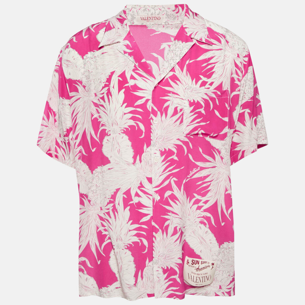 luxury-men-valentino-used-clothes-p1169979-008 Valentino Pink Printed Silk Oversized Bowling Shirt M