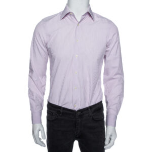 Valentino Lilac Striped Cotton Tailored Fit Shirt M